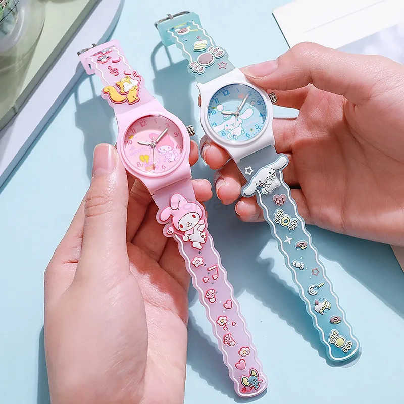 Sanrio Sanrio 3D Pattern Childrens Watch Cinnamoro Hello Kitty Waterproof Quartz Watch Kuromi Cartoon Silica Gel Watchband Kids L251020
