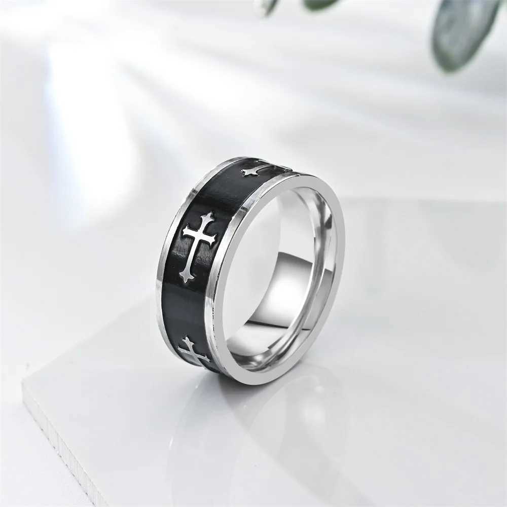 Metal Cross Ring For Men Women Black Silver Color Stainless Steel Ring Punk Gothic Simple Accessories Christian Jewelry Gift J251020
