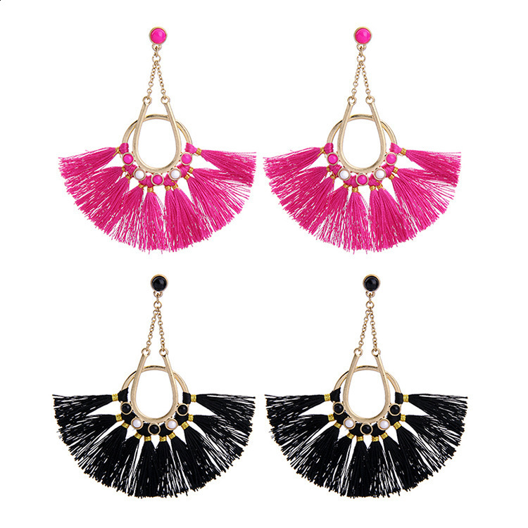 KpacoTa Soutache jewelry Tassel Drop Earrings Ethnic boho weave large Hoop Soutache earring white blue colorful women gift 241227