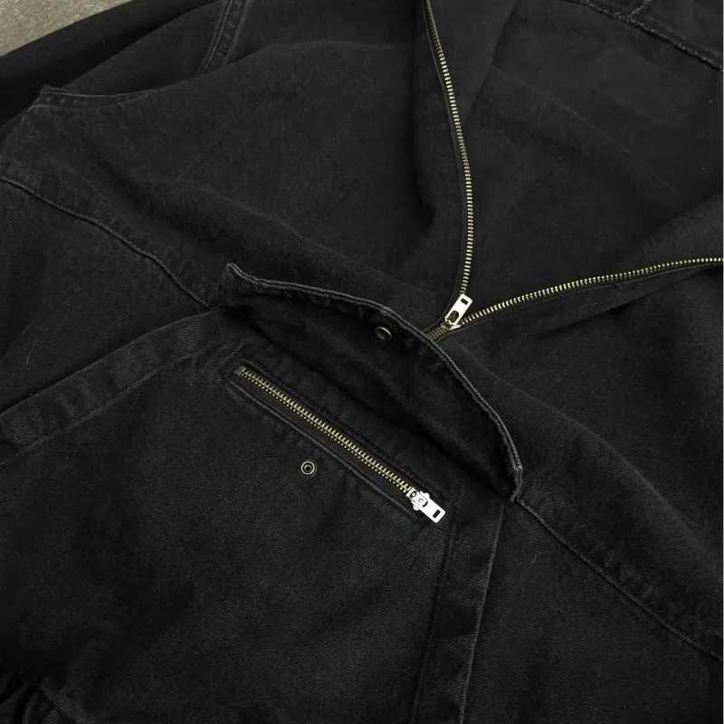 American Hiphop Rock Retro Zipper Splicing Hoodie Men Y2k Harajuku Gothic Street Brand Casual Oversized Sweatshirt Women W251020