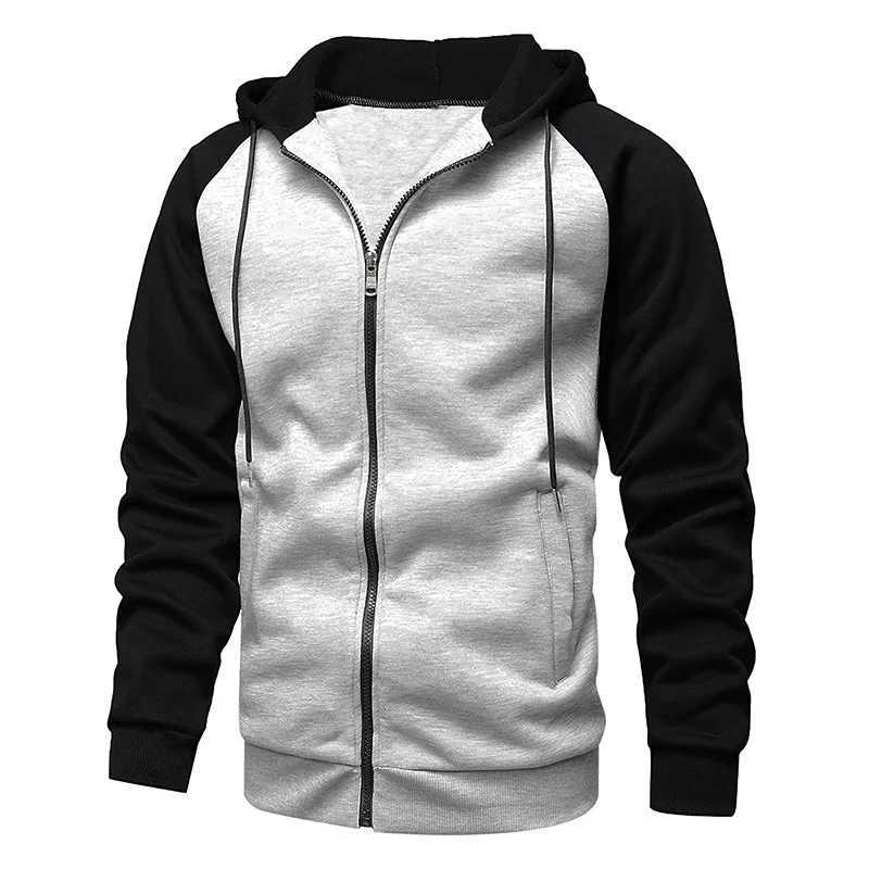 Mens Fleece Hoodies Long Sleeve Sweatshirts for Men Zipper Hooded Mens Fashion color blocking Sweatshirt Slim Fit Jacket coat W251020