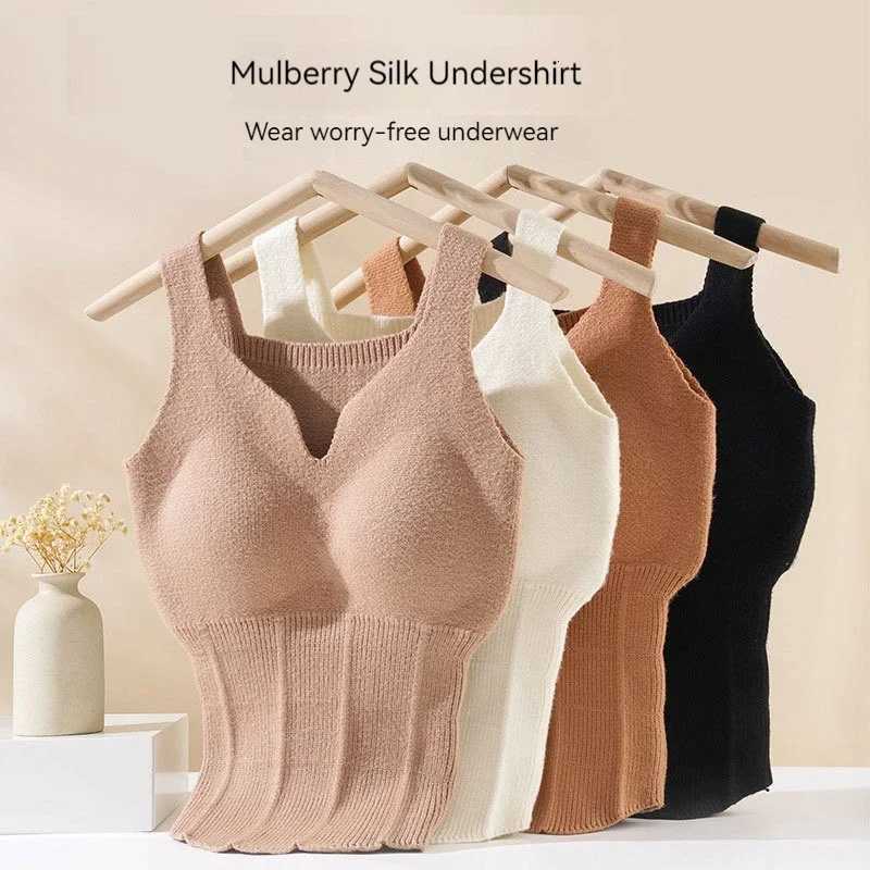 New Womens Highquality Knitted Warm Vest for Autumn Winter Comfortable Breathable with Builtin Chest Cushion Vest UnderwearT251020