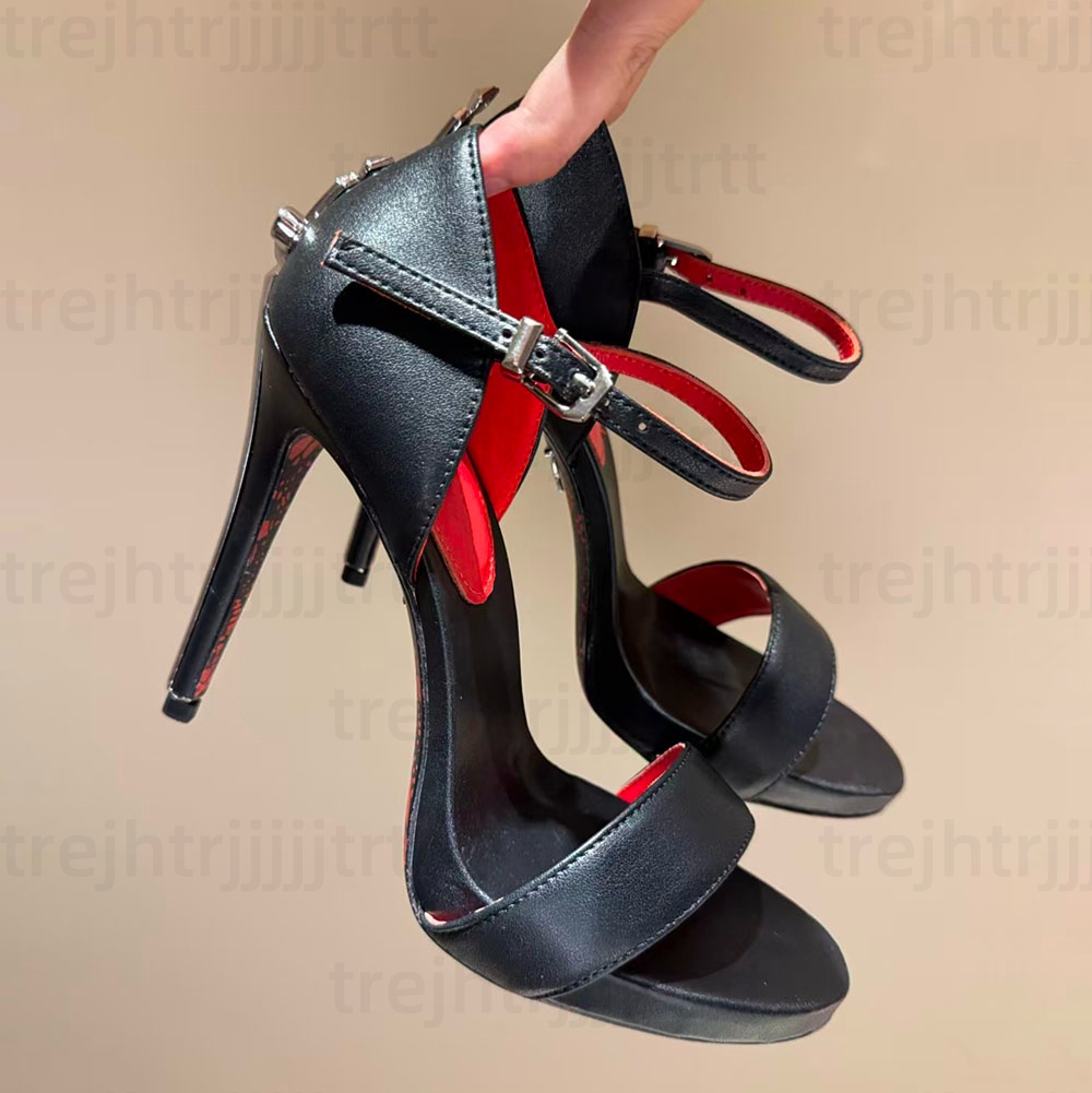 Luxury suede Stiletto Heel sandals Women Genuine Leather Ankle strap Designer Dress Shoes Fashion Sexy dagger high shoes Factory footwear size 35-43 with box