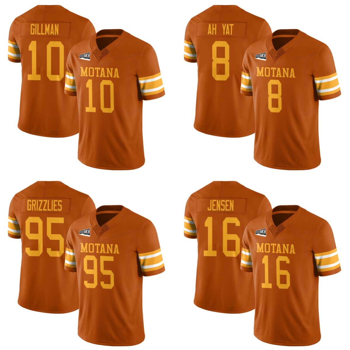 Custom S-6XL Montana Football 1995 Grizzlies Throwback Jerseys 95 Grizzlies 8 Ah Yat 17 Luke Flowers 16 Jake Jensen 10 Eli Gillman All Stitched Jersey