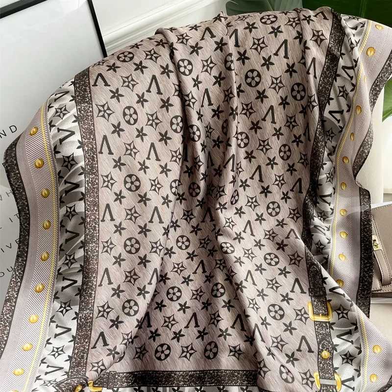 180X86CM New Popular Print Bandannas Silk Scarves Four Seasons Satin Beach Sun protection Towel Fashion Flower Long ShawlsL251020