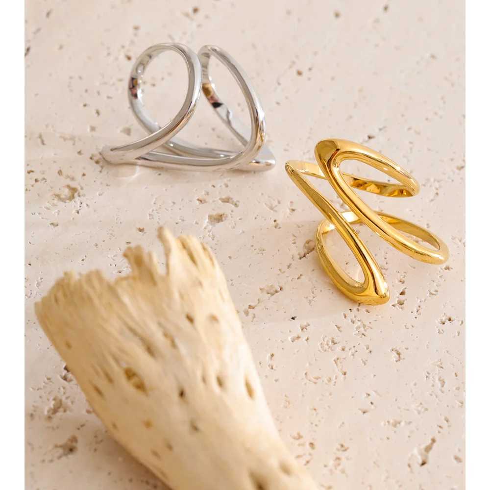 Yhpup Minimalist Stainless Steel Geometric Finger Ring Stylish Unique Design Trending Jewelry PVD Waterproof Plated J251020