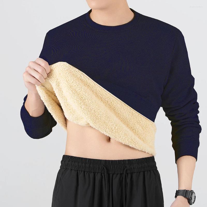 Men's Hoodies Winter Thicken Warm Lambswool Sweatshirts Solid Drop Shoulder Round Neck Top Plush Thermal Windproof Fleece Pullover Plus Size M~5X