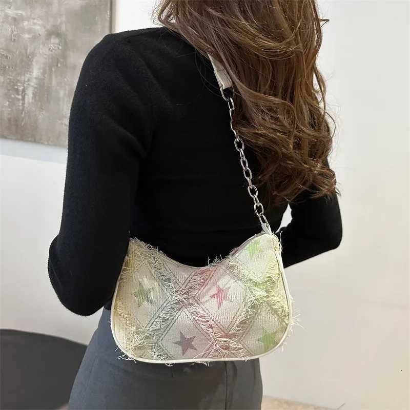 Womens Tote Bag with Star Pattern Blue Distressed Design GoldenTone Hardware Stylish Handbag Shoulder Bag for Everyday UseT251020