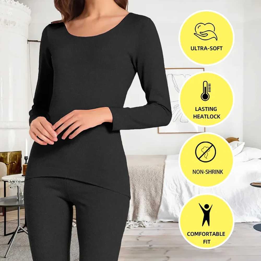Winter Thermal Underwear Set For Women Fleece Lined Long Johns Seamless Warm Base Layer Top Bottom For Cold WeatherT251020