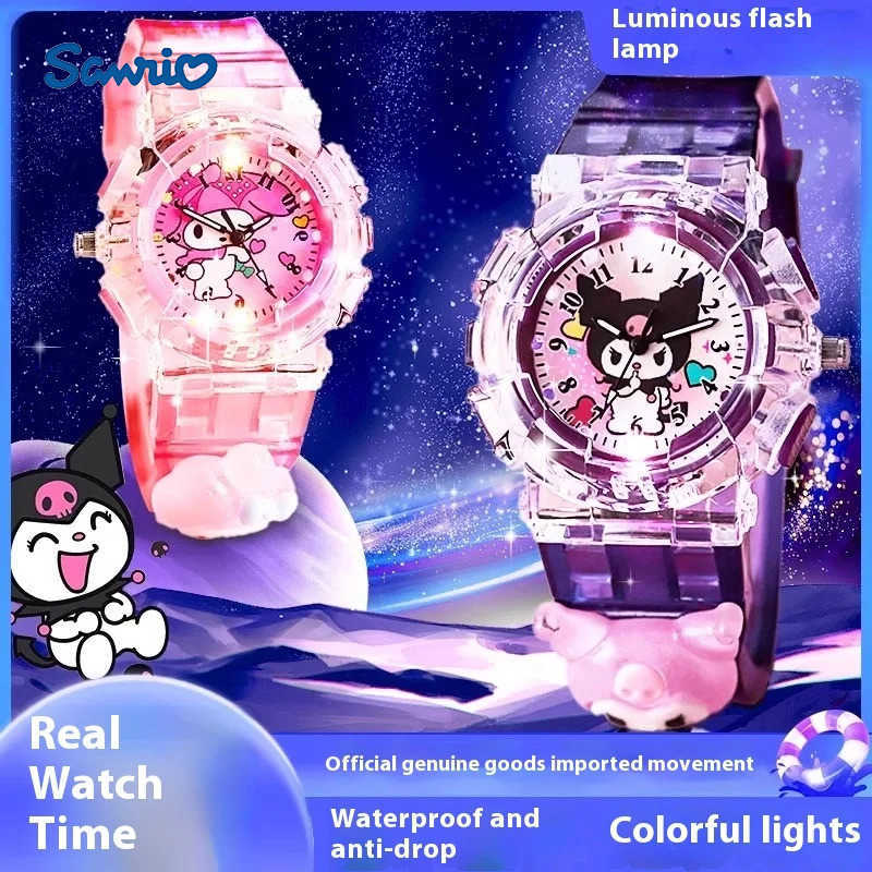 Sanrio Sanrio Kuromi Children Watch Toy Cute Waterproof AntiFall Pupil Watch Emit Light 3d Cartoon Electronic Small Watch L251020