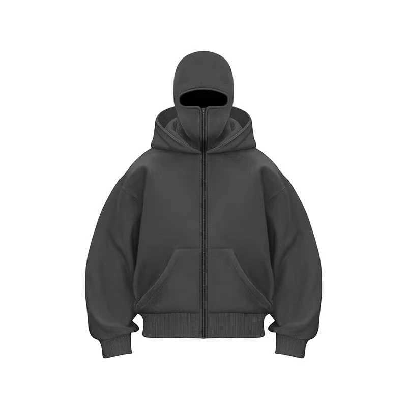 Autumn and Winter New Double Hat Hooded Wweatshirt Mens and Womens Zipper Style Masked Sweatshirt Sports Casual Loose Jacket W251020