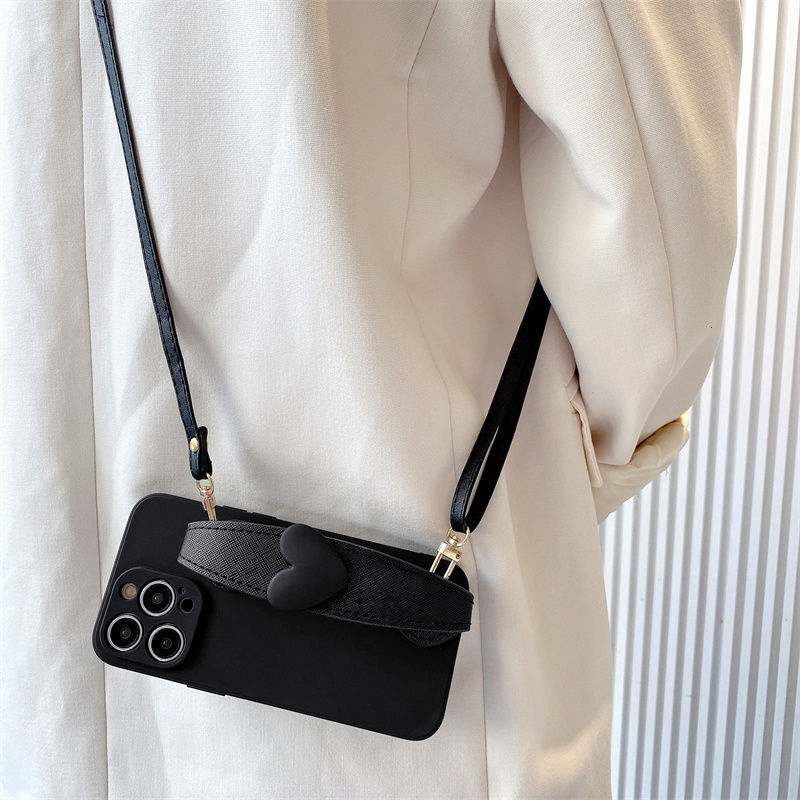 Black Heart Wristband Compatible with iPhone 17 Phone Case iPhone Max Crossbody 16/15 Soft 14 Pro