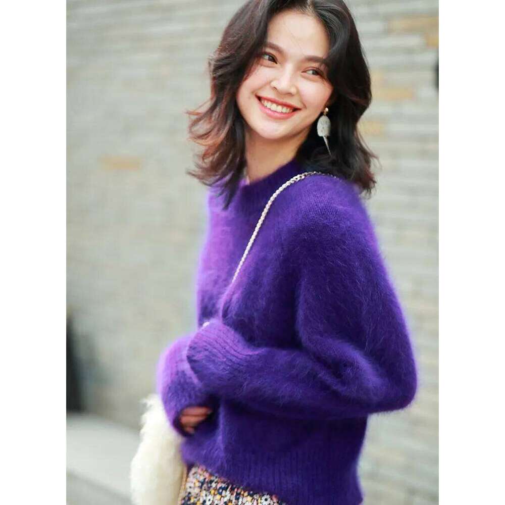 Angora Mink Cashmere Sweater For Women Round Neck Pullover Loose Temperament Purple Lazy Knitwear Winter New Jn931 251020 251020