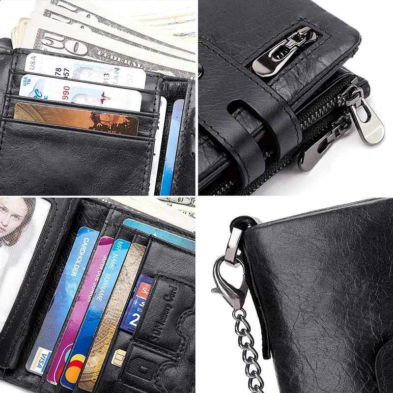 HUMERPAUL100 Genuine Cowhide Leather Wallet For Men Short RFID Money Purse Card Holder Double Zipper Bifold Coin Pocket 251023ww