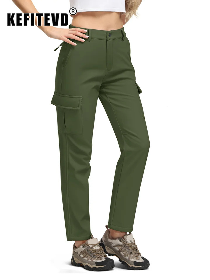 KEFITEVD Winter Fleece Lined Hiking Pants Womens Soft Shell Waterproof Trousers Warm Thermal Ski Pants Camping Fishing Bottoms 251011