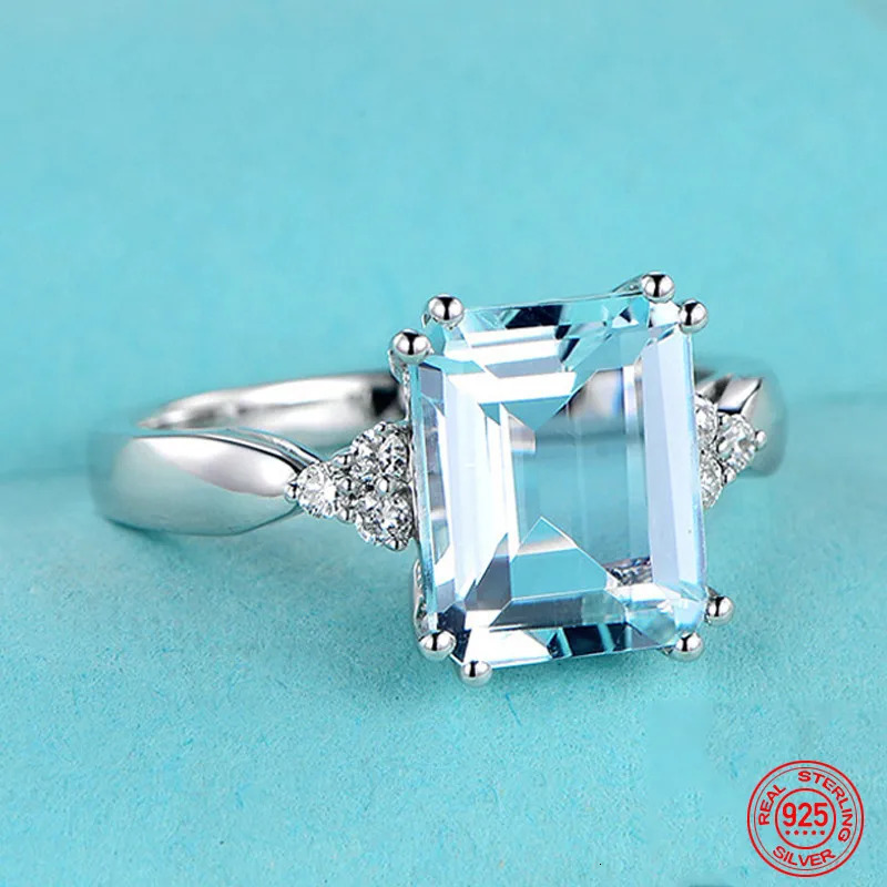 925 Sterling Silver Fashion Aquamarine Gemstone Ring For Women Wedding Party Jewelry Gifts Wholesale 251020