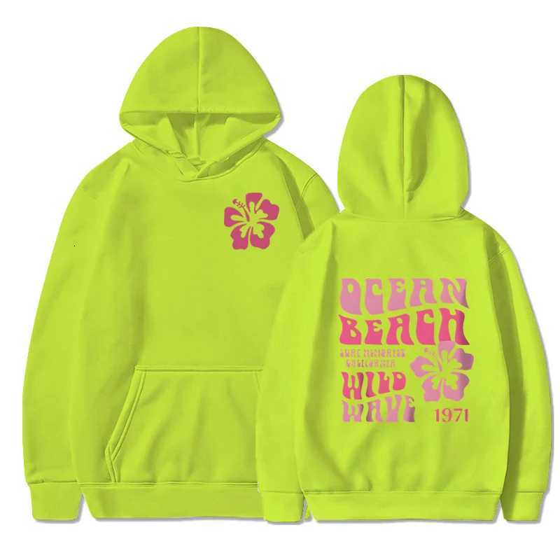 Ocean Beach Wild Wave Printed Y2K Hoodies Women Fashion Aesthetic Pink Floral Streetwear Autumn Long Sleeve Hip Hop Sweatshirt W251020