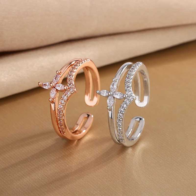 925 Sterling Silver Flower Zircon Wedding Rings For Women Couple Elegant Luxury Jewelry Wedding Argent 925 J251020