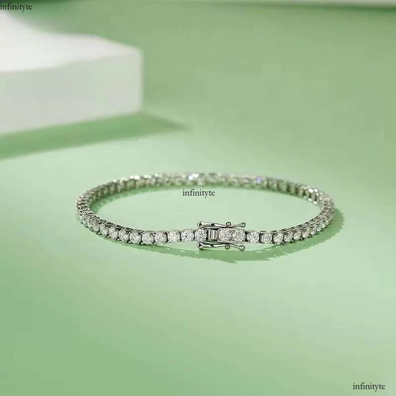 Sier Hip Hop Fine Jewelry Round Brilliant Cut Moissanite Dia 3mm-5mm Tennis Chain Bracelet/necklace for Men and Women