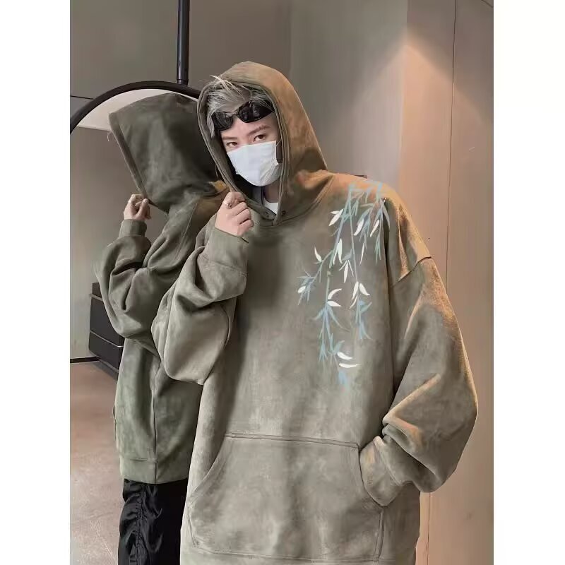 New Chinese Style Suede Hooded Sweatshirt For Men, Hong Designer Hoodie Jacket Tracksuit Men Polo Veste Coat Kong Style Loose Hoodie, Trendy Brand Hea