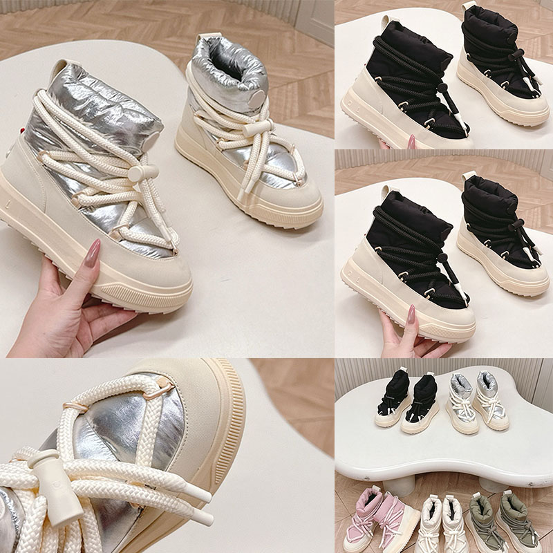 New Winter Snow Boots Womens Designer Retro Lace Up Short Boots Top Quality Waterproof Nylon Fabric Wool Velvet lining Ladies Boots