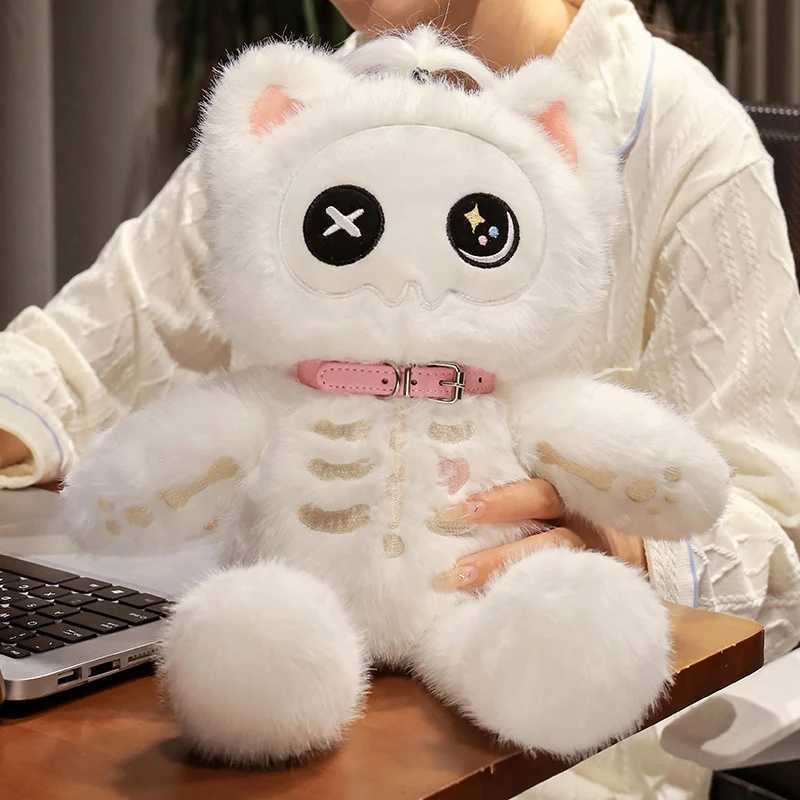 Kawaii Black Skeleton Cat Plush Toy Creative Stuffed Animal Fluffly Gothic Skull Kitten for Kids Halloween Gifts J251020