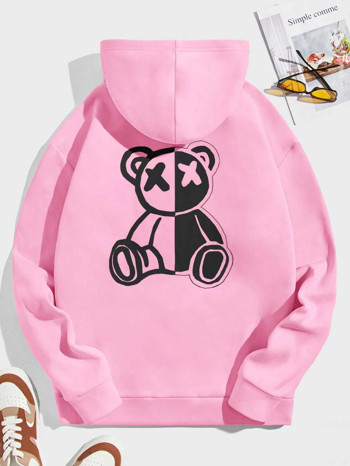 2024 hot selling autumn and winter loose and comfortable hoodie mens cartoon bear print fleece sweatshirt long sleeve S3XL W251020