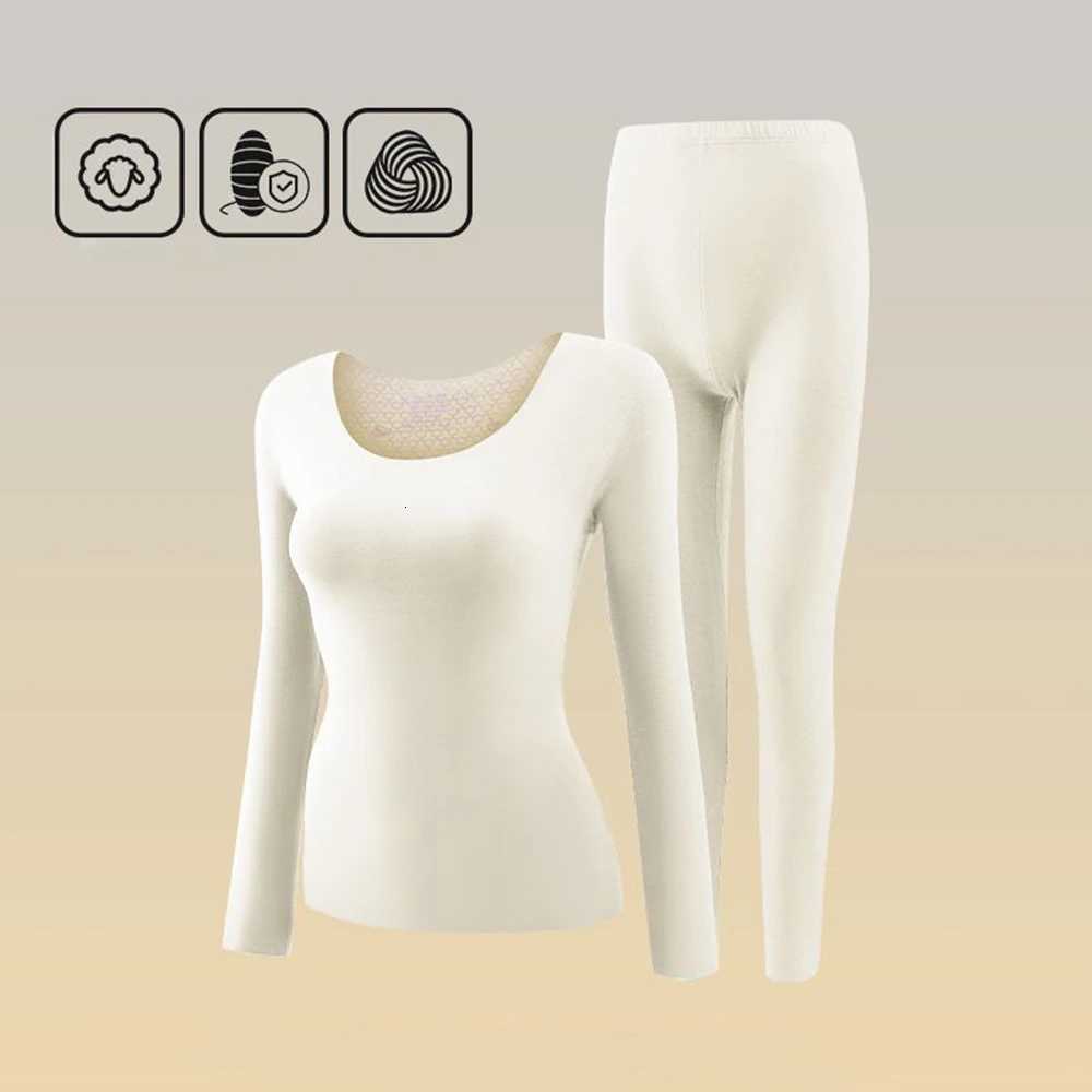 Winter Womens Thermal Underwear Bottoming Tops Wool Silk Patch Thickened Double Layer Warm Lingerie 2 Pieces Set Thermal PantsT251020