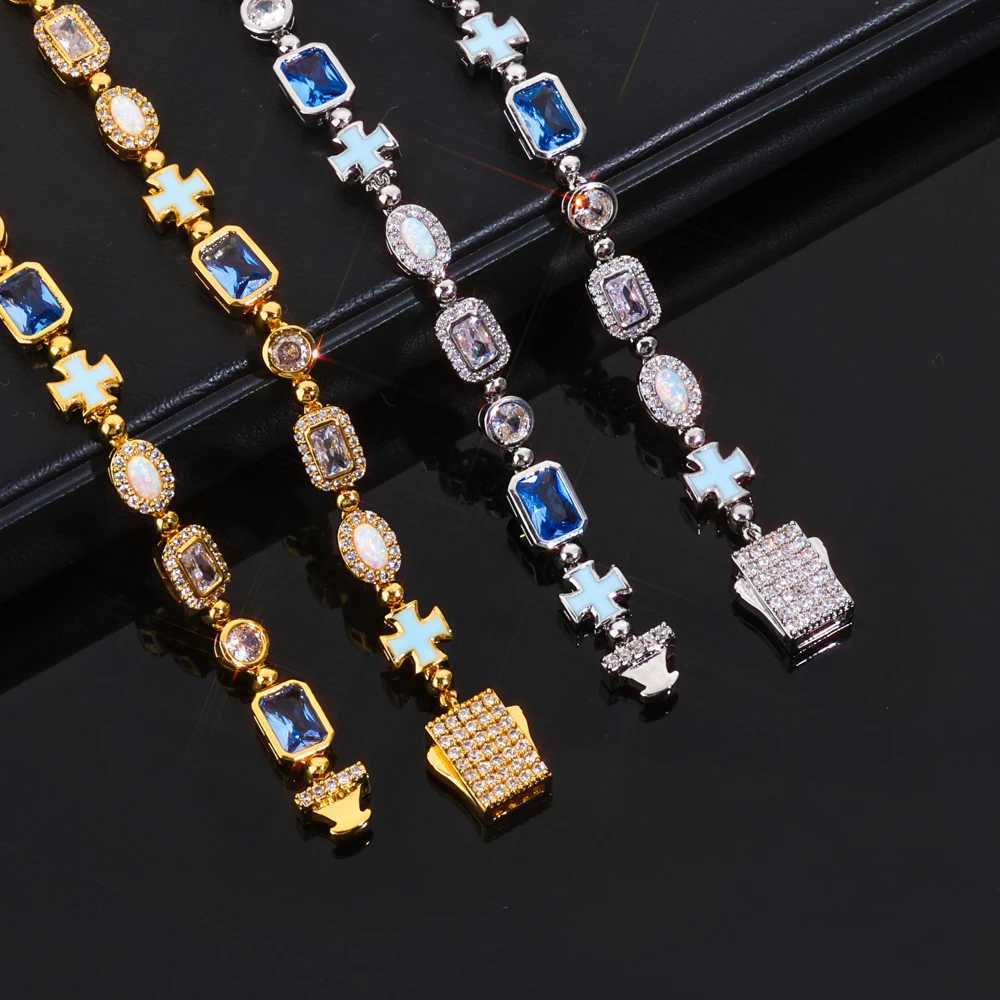 Hip hop Necklace Geometric Oil Droplets Cross Tennis Chain 6mm Chilled Zircon Gemstone Pattern Chain Jewelry Womens Gift W251020 - view 5