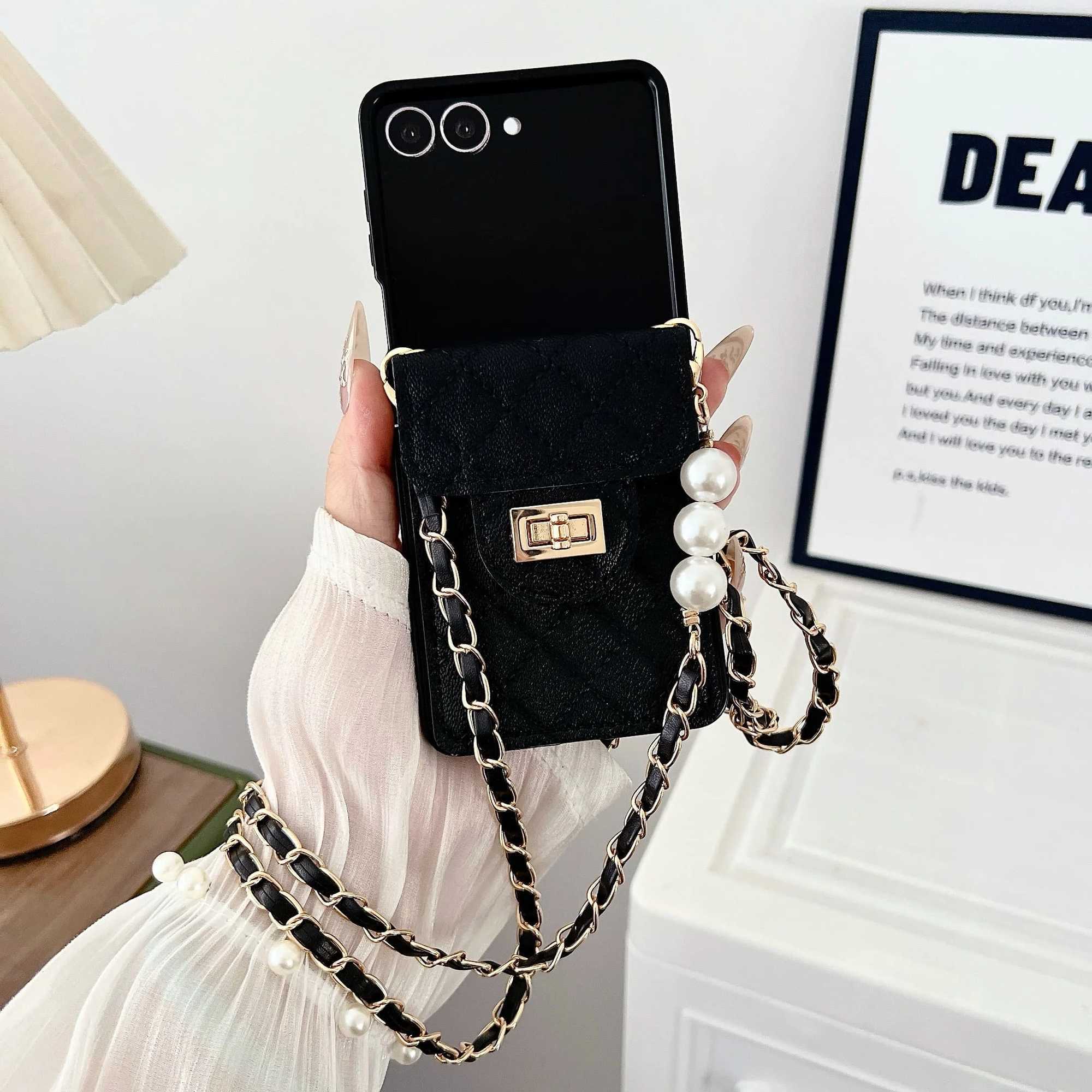 For Women Luxurious Fragrant Pearl Crossbody Card Holder Wallet Phone Case for Galaxy Z Flip 7 6 5 4 3 Shockproof Cover J251114