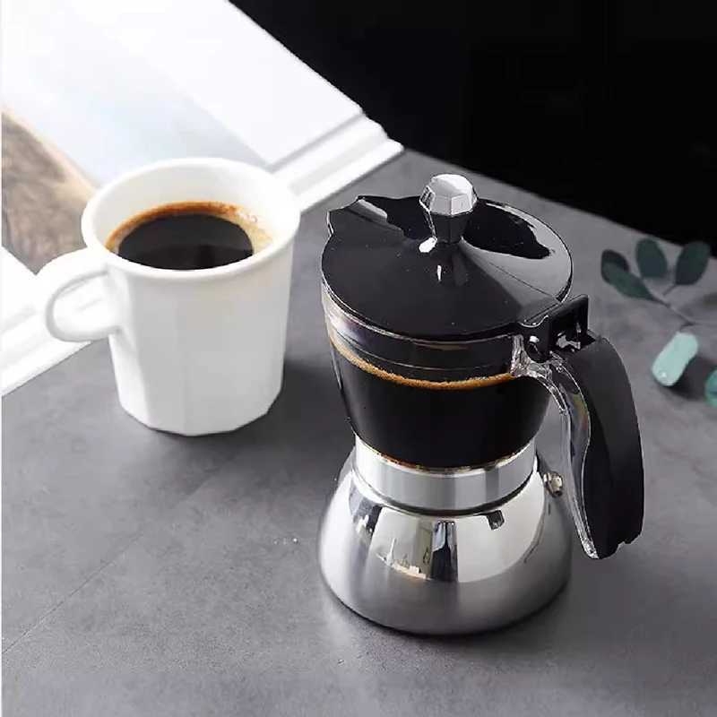 Transparent Moka Pot 46 Cups Household resso Italian Coffee Brewing Kettle for Electric Stove Stainless Steel Moka Pot Y251020