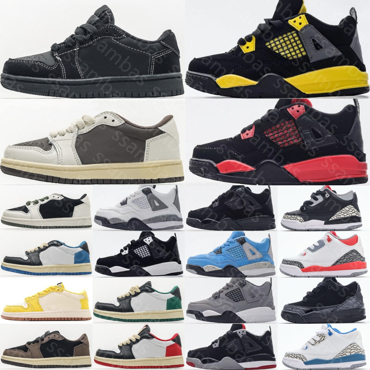 Kids Shoes Designer Baby Basketball Sneakers Toddlers Boys Black Cat Mocha Olive Running Trainers Youth Children Girls Fire Red Thunder White Cement Blue eur 22-35