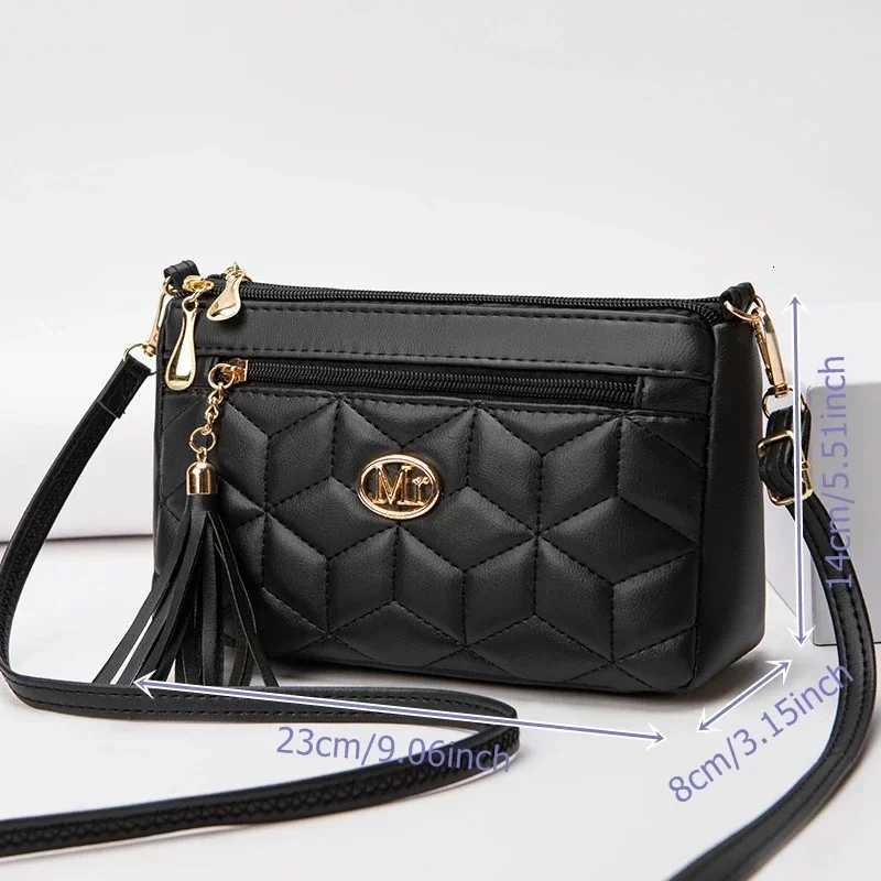Double Zipper Crossbody Bag 2024 New Fashion PU Diamond Lattice Shoulder Bag Tassel Decoration More Zipper Pocket Large CapacityT251020
