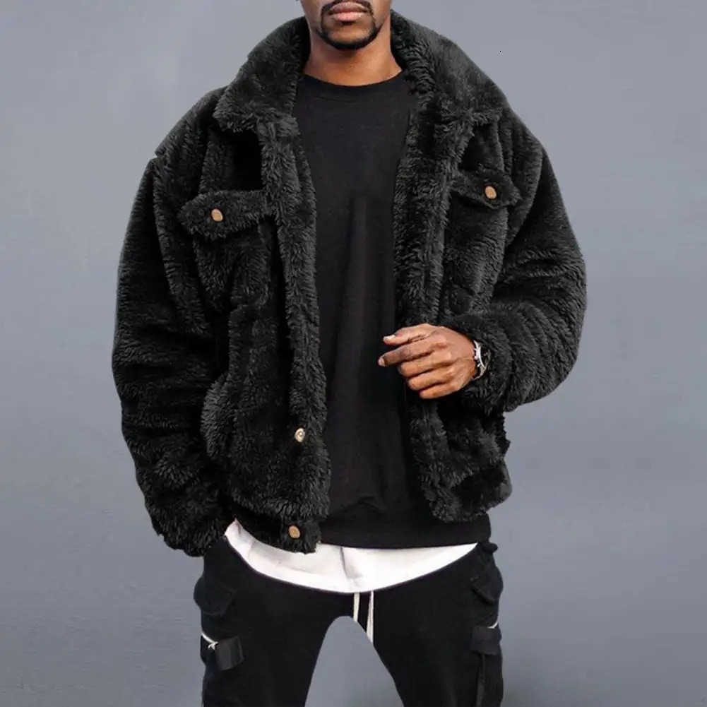 Leisure Men Coat Cozy Winter Jacket Thermal Chest Pockets Jackets Thickened Velvet Men Jacket Plush Fluffy Hiphop Style Jacket T251029