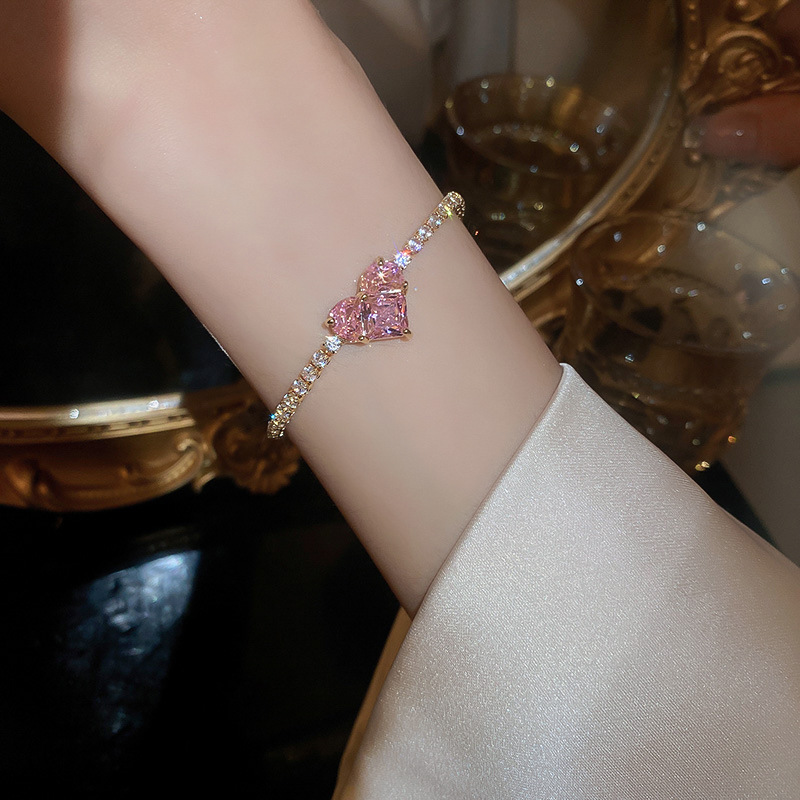Light Zircon Heart Adjustable Korean Fashion Design Sense Bracelet for Classmates and Best Friends Versatile Jewelry