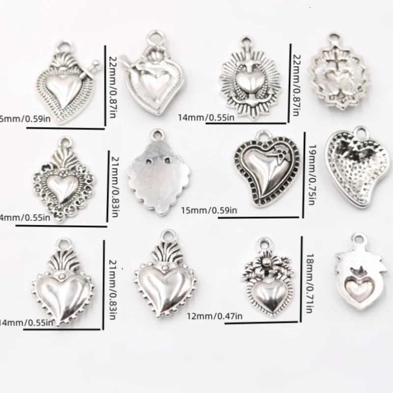30pcs Mixed Silver Plated Cute Mini Catholic Sacred Heart Alloy Pendant DIY Charms Bracelet Earrings Jewelry Making P787 251008