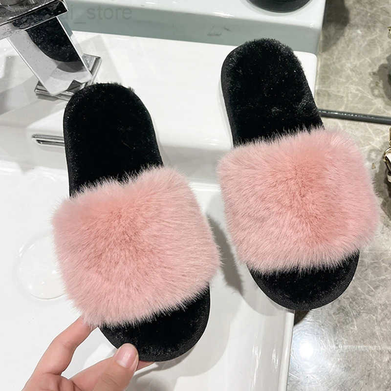 Fluffy Slippers Women Home Autumn Winter Casual Designer Shoes Girls Indoor Plush Slides 2025 Fashion Elegant Flat Footwear Soft M251020