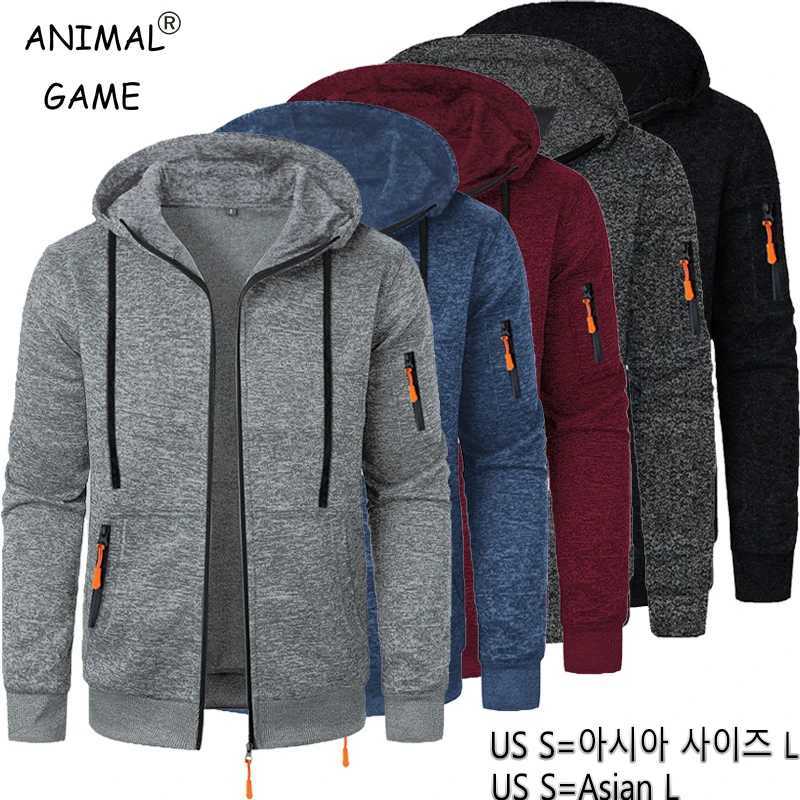 Animal Game Mens Zipper Hooded Jackets Long Sleeve Mens Sweatshirts Casual Coats Solid Warm Work Coats Sport Hoodie Streetwear W251020