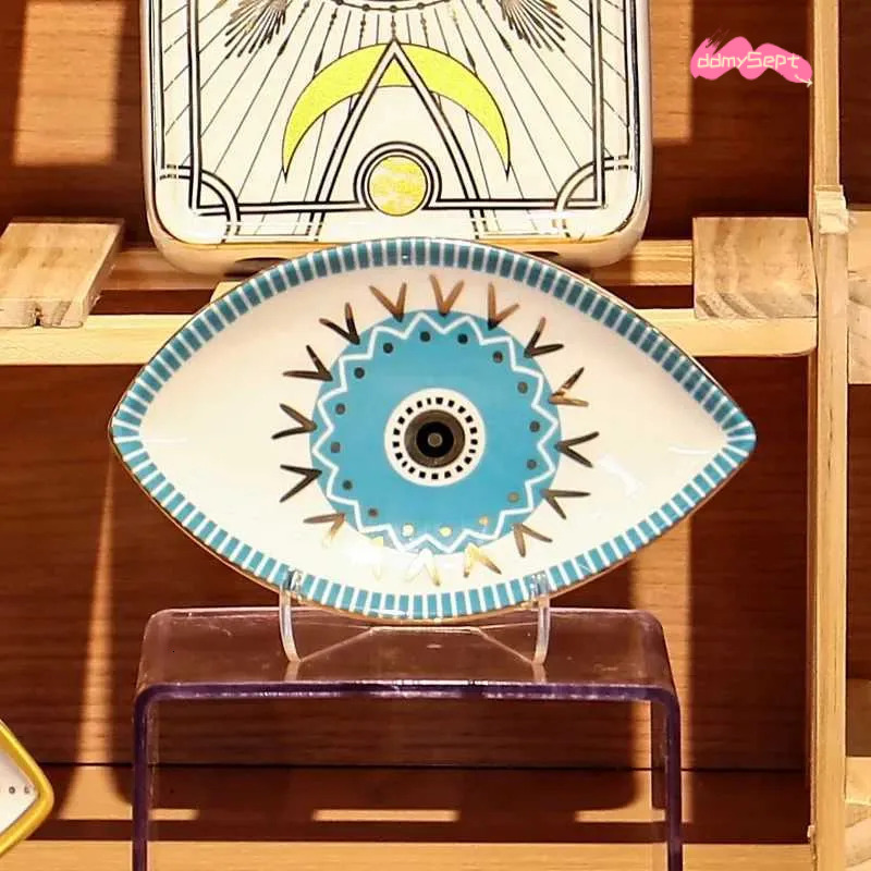 Evil Eye Shaped Ceramic Tray - Decorative Jewelry Holder, Candy Dish, and Abstract Home Decoration ddmysept