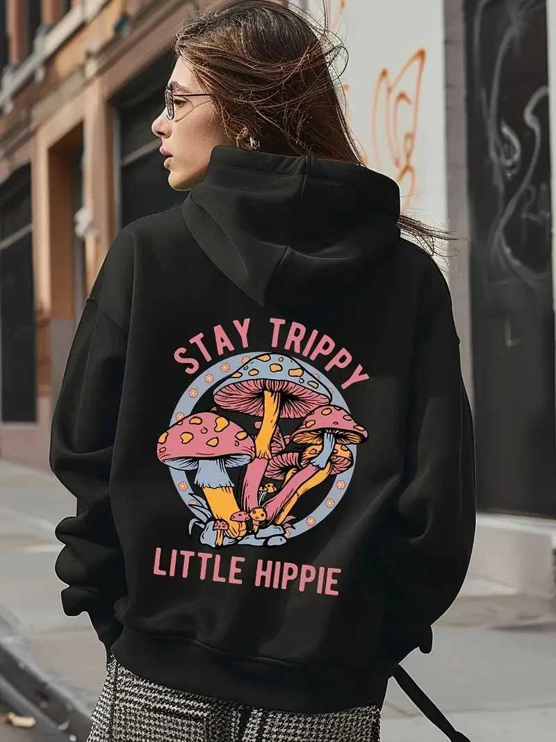 Run Little Rose Back Print Hoodie Womens FLeece Hoodie High Street Versatile Y2K New AutumnWinter Womens Hoodie W251020