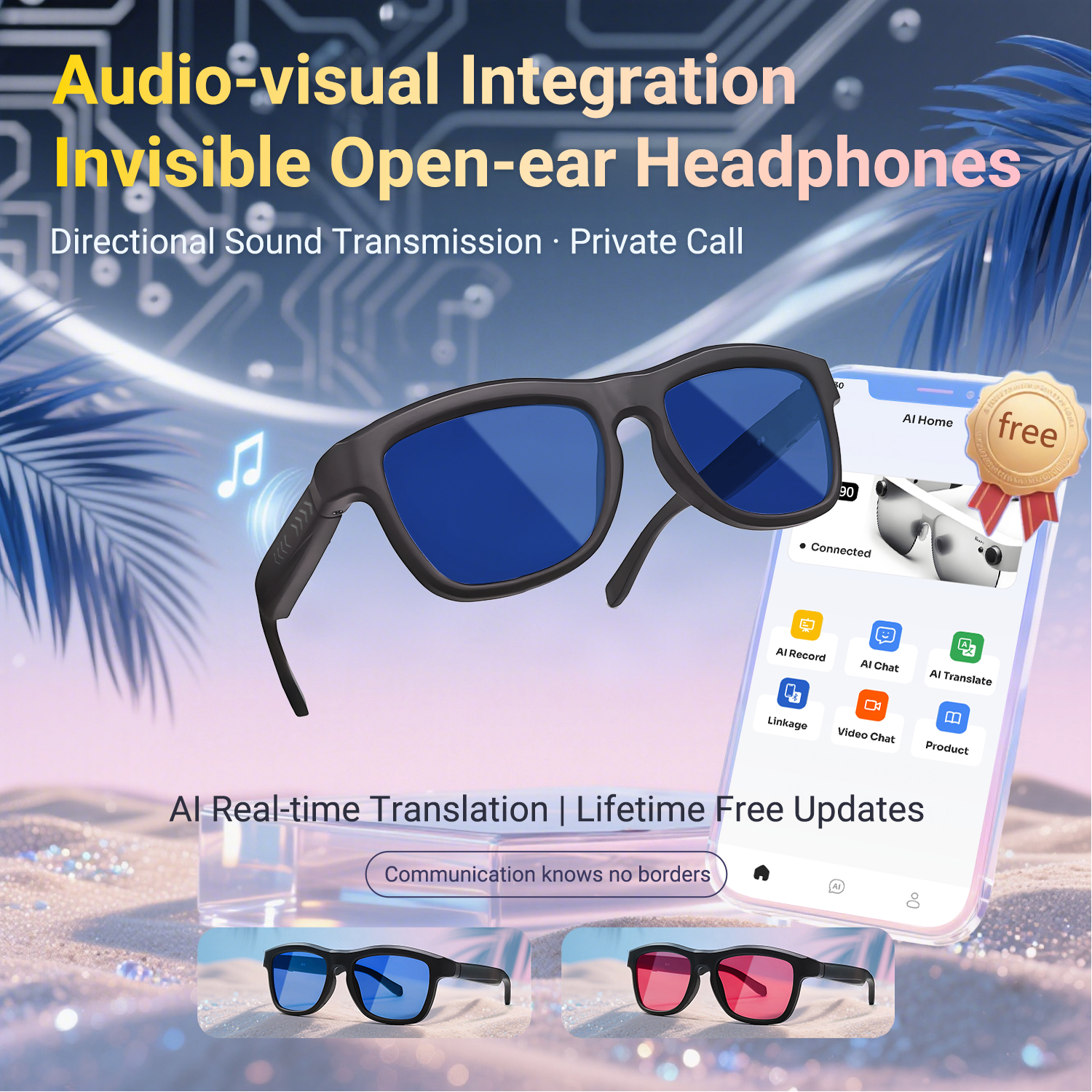 GV-90 Photochromic Smart Dimming Glasses Bluetooth Smart Glasses Supports Music Playback, Calls, and AI Translation