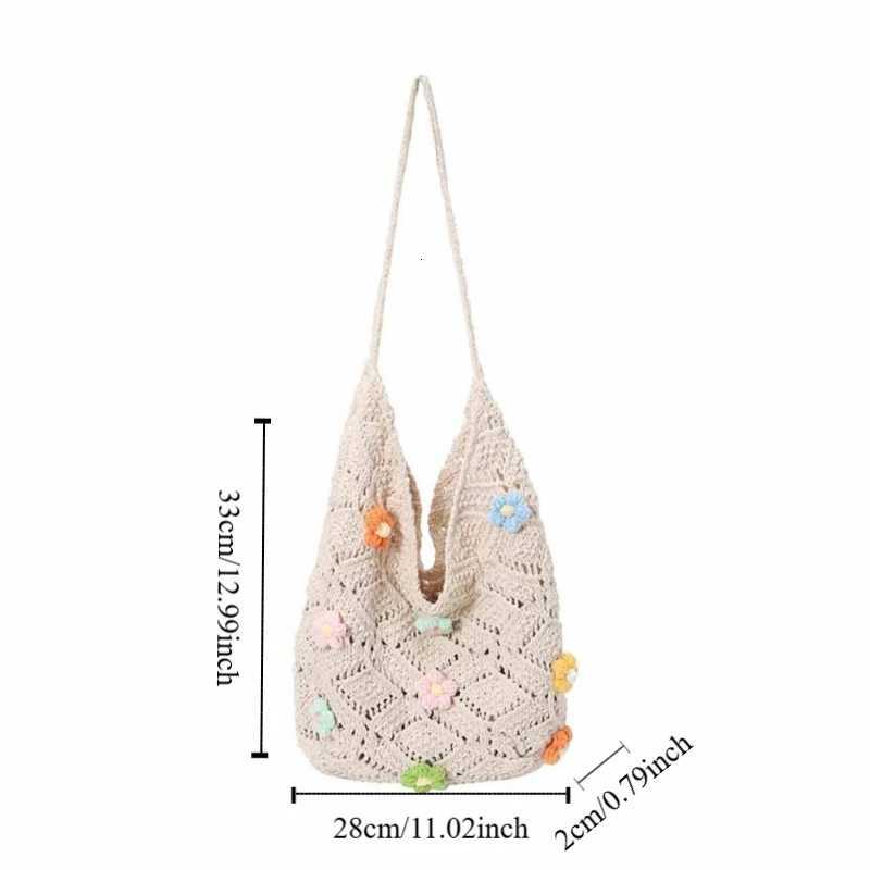 Hollow Out Flower Knitting Bag Tote Bag Beach Handbag Beach Bag Bohemian Style Large Capacity Hollow Shoulder Bag ShoppingT251020