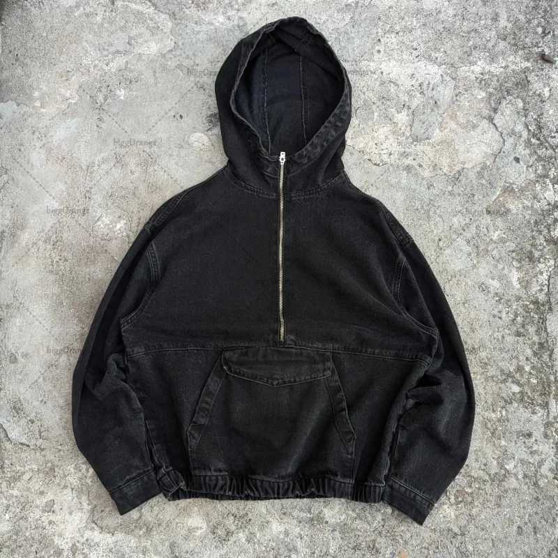 American Hiphop Rock Retro Zipper Splicing Hoodie Men Y2k Harajuku Gothic Street Brand Casual Oversized Sweatshirt Women W251020