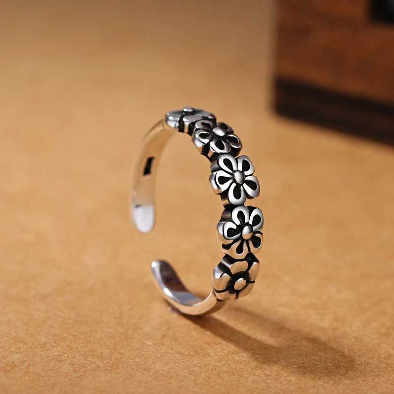 925 Sterling Silver Retro Flower Adjustable Rings For Women Engagement Luxury Quality Jewelry J251020