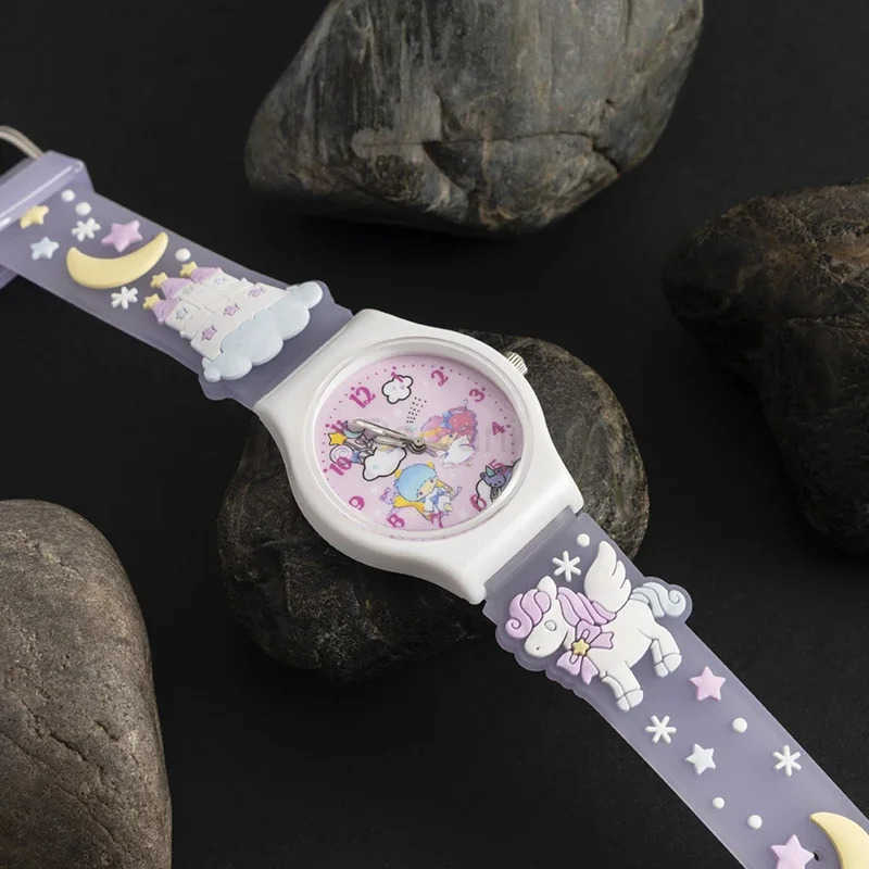Sanrio Sanrio 3D Pattern Childrens Watch Cinnamoro Hello Kitty Waterproof Quartz Watch Kuromi Cartoon Silica Gel Watchband Kids L251020