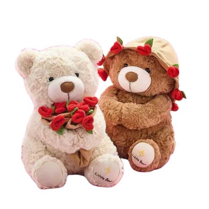 Kawaii Teddy Bear with Roses Plush Toy Soft Bear Stuffed Doll Romantic Gift for Lover Home Decor Valentines Day Gifts for Girls J251020
