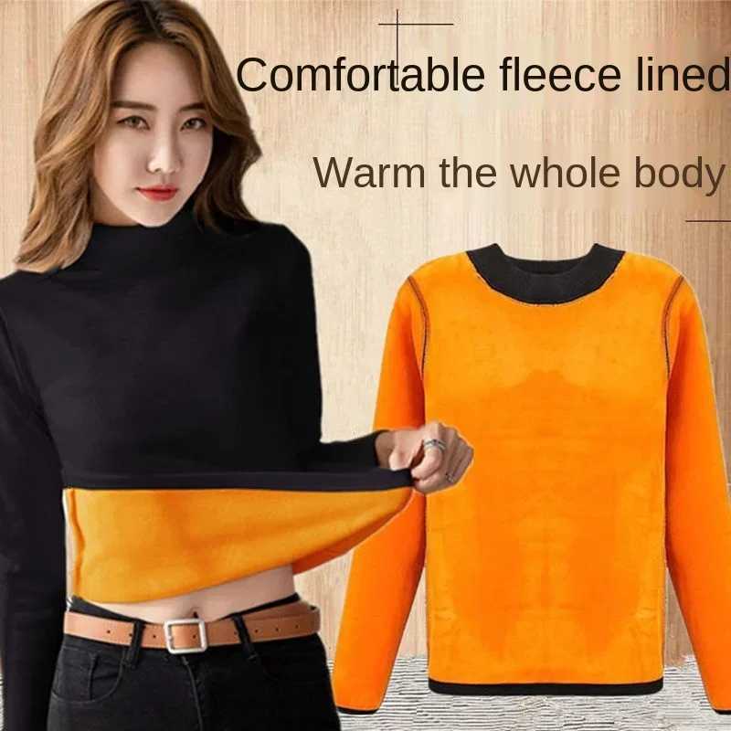Winter Thermal Underwear Womens Thick Velvet Onepiece Tops Wear Autumn Clothes Midhigh Collar Bottoming ShirtT251020