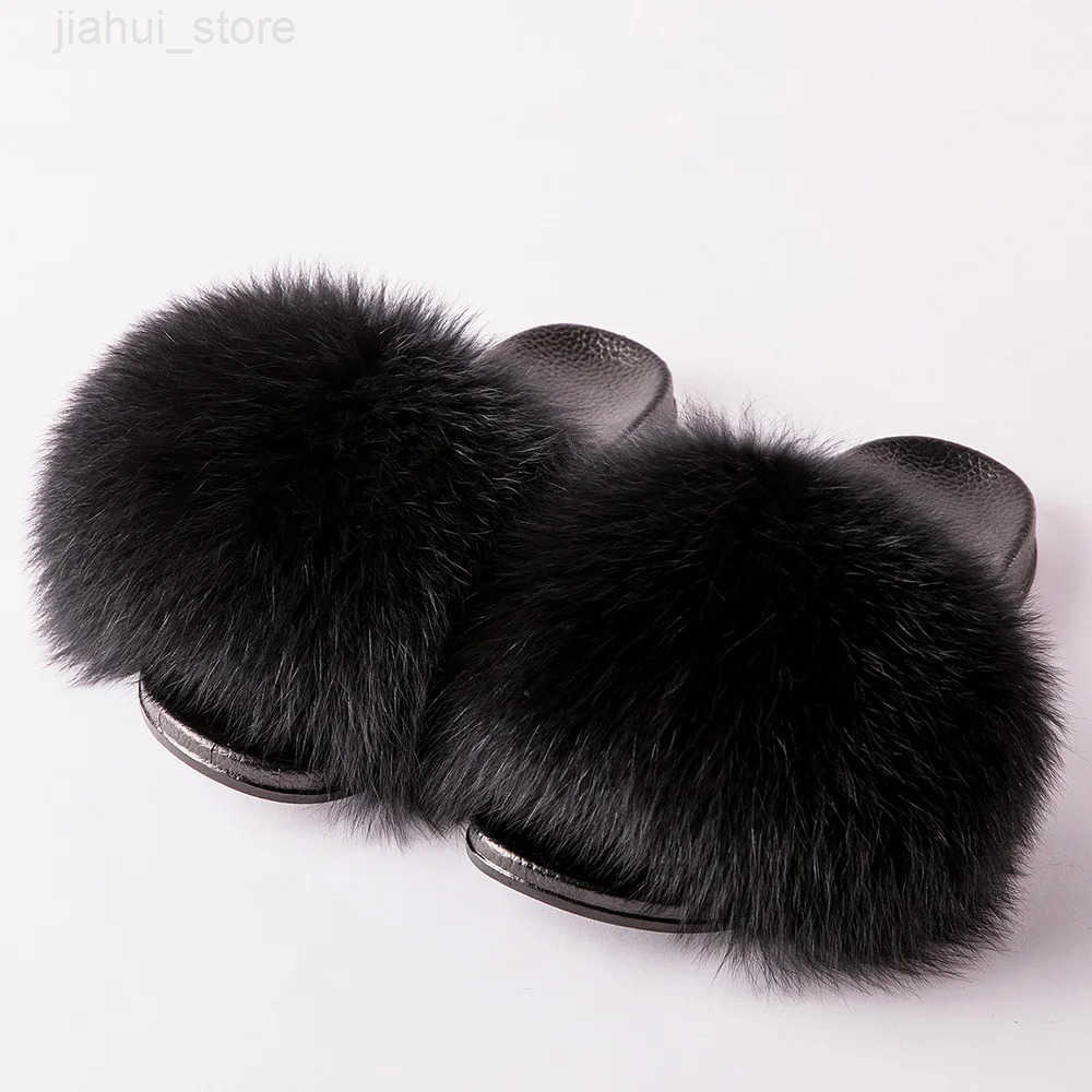 MPPM Real Fox Fur Slides for Women Luxury Designer Sandals On Summer Furry Slippers Flip Flops Shoes Plus Size Shoes M251020