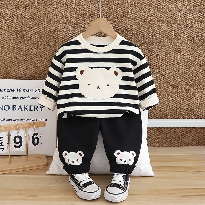 2025 New Hot selling Children's Wear Casual Bear Hoodie Baby Spring and Autumn Two piece Set Boys' Autumn Set