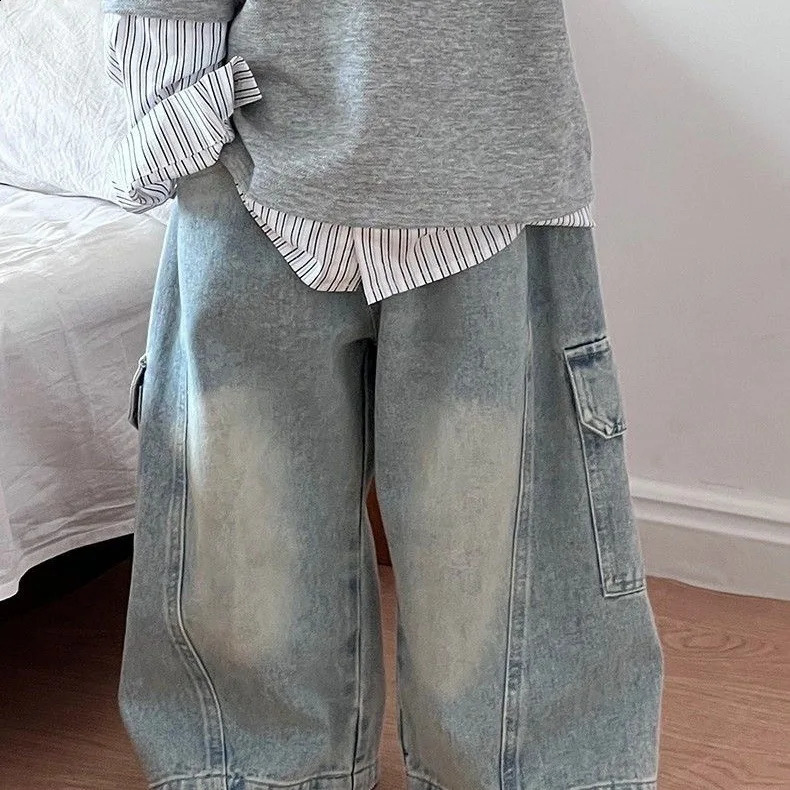 18Y Boys Autumn Jeans Versatile Elastic Wiast Children Trousers Loose Casual Toddler Boy Wide Leg Pants Kid Denim Pant 251014